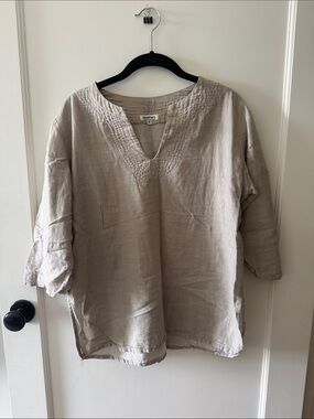 Women's Taupe Linen Tunic Top